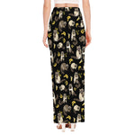 Raccoon And Banana Pattern Print High Slit Maxi Skirt