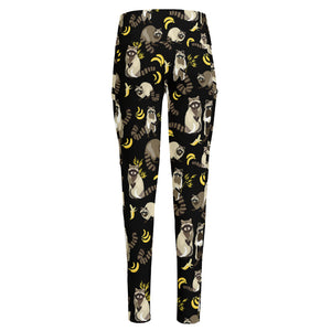 Raccoon And Banana Pattern Print High-Waisted Pocket Leggings