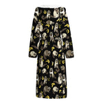 Raccoon And Banana Pattern Print Hooded Bathrobe