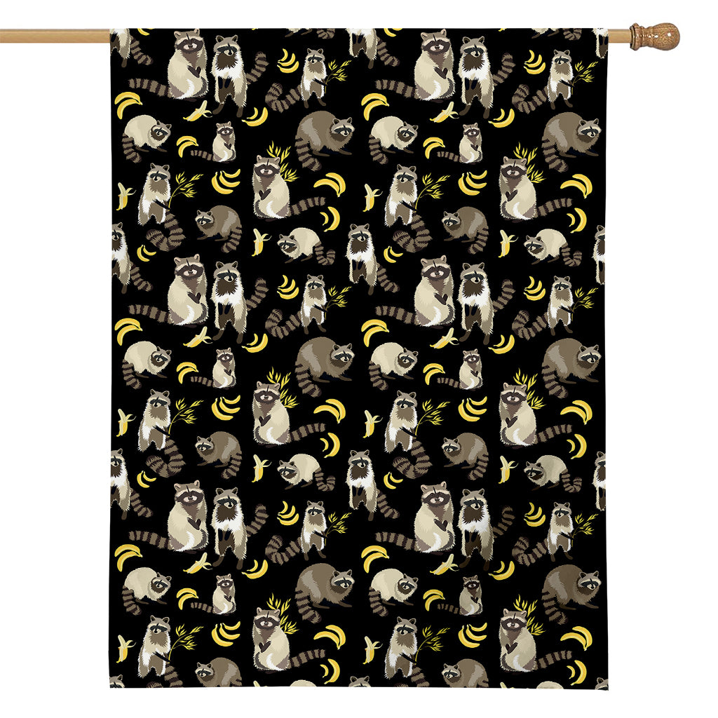Raccoon And Banana Pattern Print House Flag
