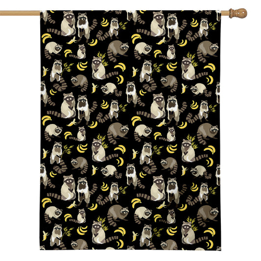 Raccoon And Banana Pattern Print House Flag
