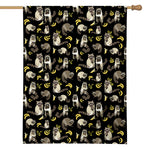 Raccoon And Banana Pattern Print House Flag