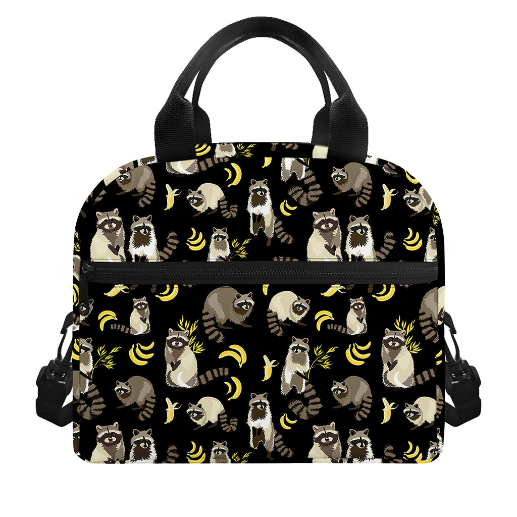 Raccoon And Banana Pattern Print Insulated Lunch Bag