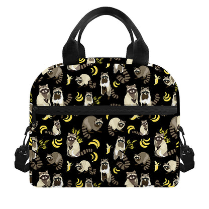 Raccoon And Banana Pattern Print Insulated Lunch Bag