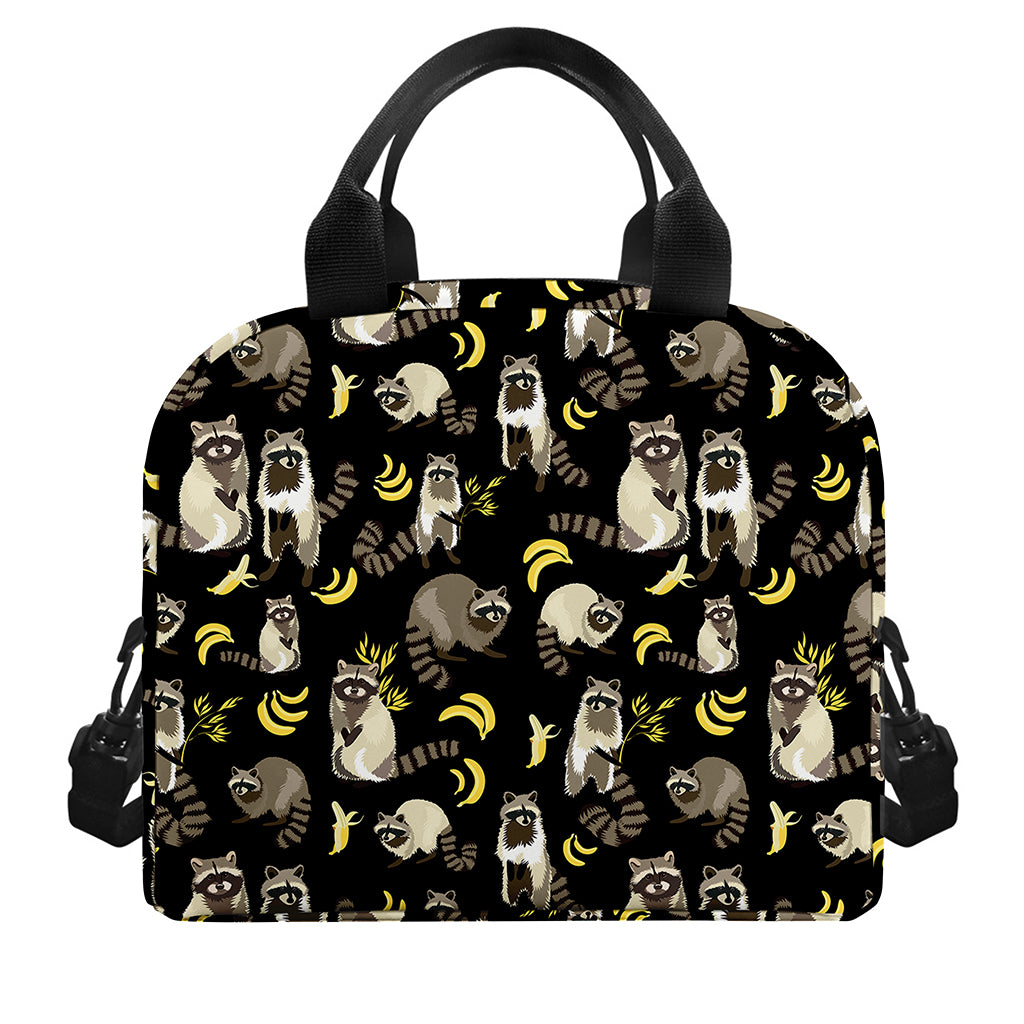 Raccoon And Banana Pattern Print Insulated Lunch Bag