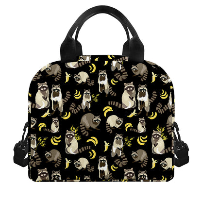Raccoon And Banana Pattern Print Insulated Lunch Bag