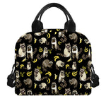 Raccoon And Banana Pattern Print Insulated Lunch Bag