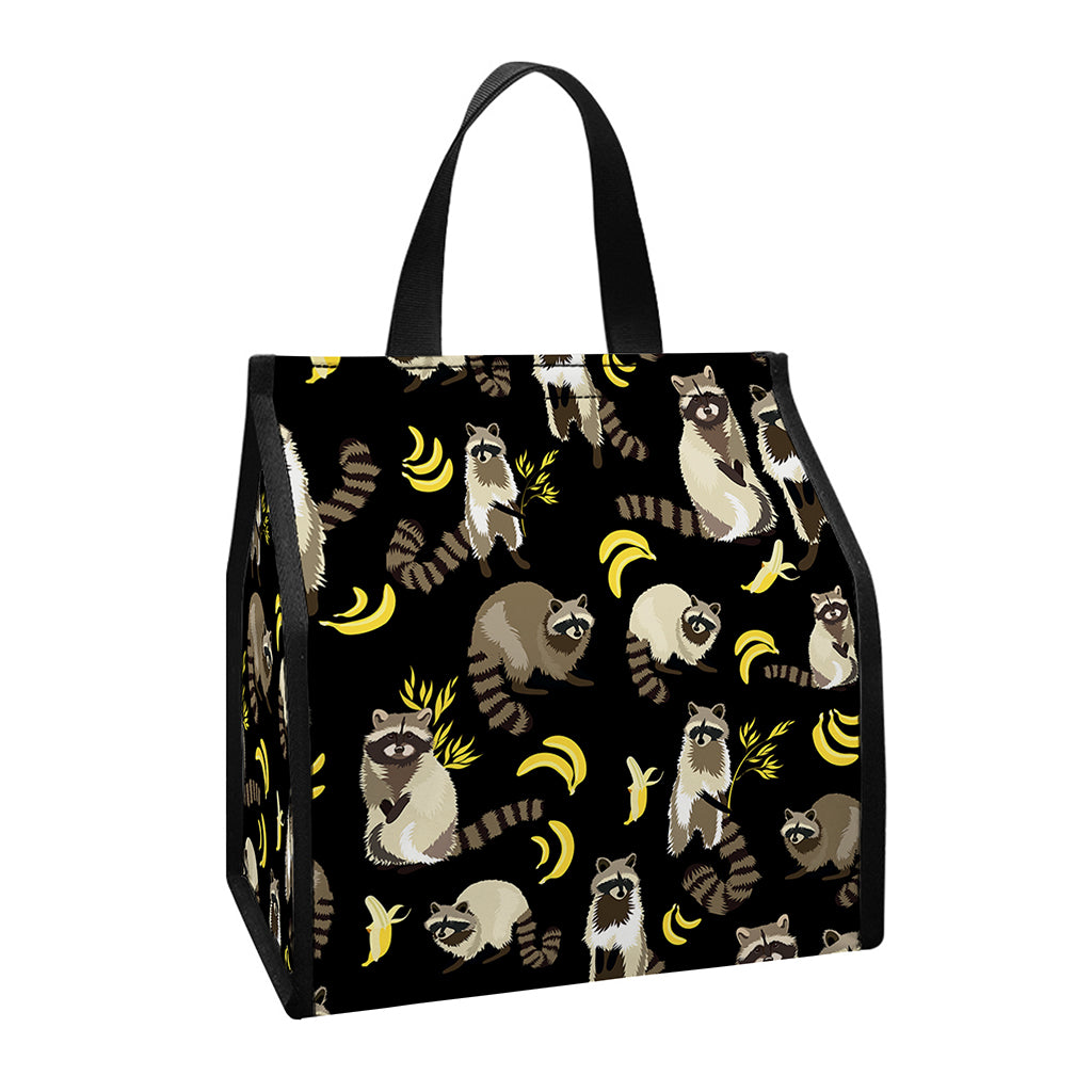 Raccoon And Banana Pattern Print Insulated Lunch Tote