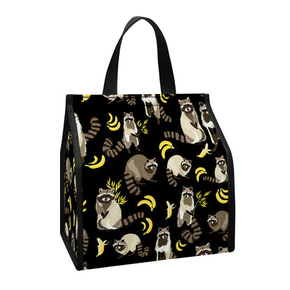 Raccoon And Banana Pattern Print Insulated Lunch Tote