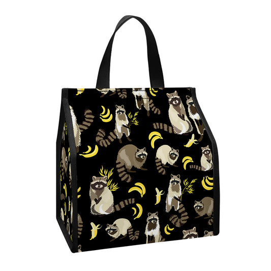 Raccoon And Banana Pattern Print Insulated Lunch Tote