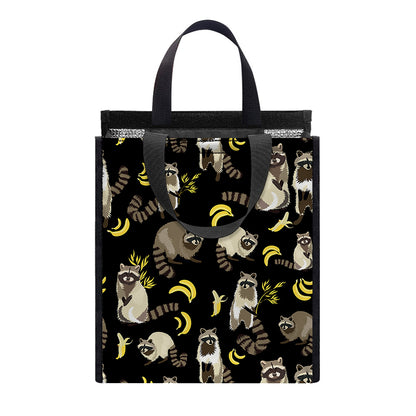 Raccoon And Banana Pattern Print Insulated Lunch Tote