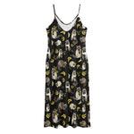 Raccoon And Banana Pattern Print Jersey Midi Cami Dress