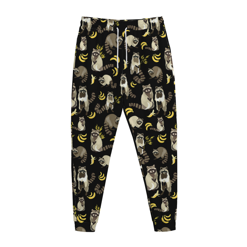 Raccoon And Banana Pattern Print Jogger Pants