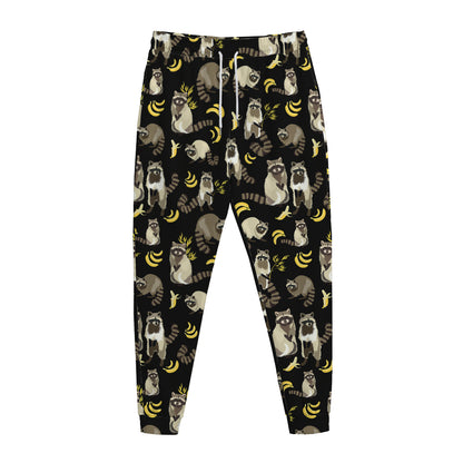 Raccoon And Banana Pattern Print Jogger Pants
