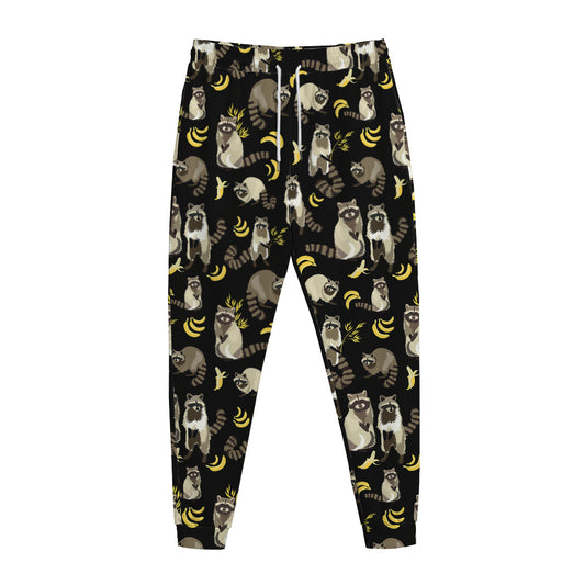 Raccoon And Banana Pattern Print Jogger Pants