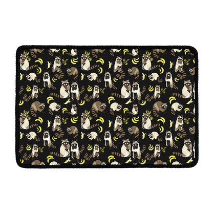 Raccoon And Banana Pattern Print Kitchen Mat