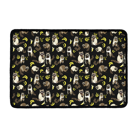 Raccoon And Banana Pattern Print Kitchen Mat