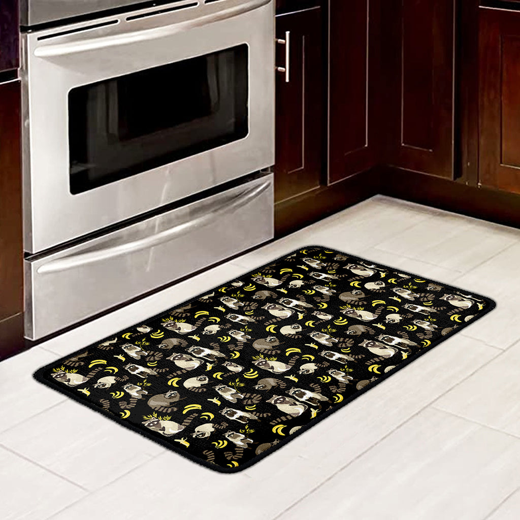Raccoon And Banana Pattern Print Kitchen Mat