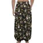 Raccoon And Banana Pattern Print Lantern Pants