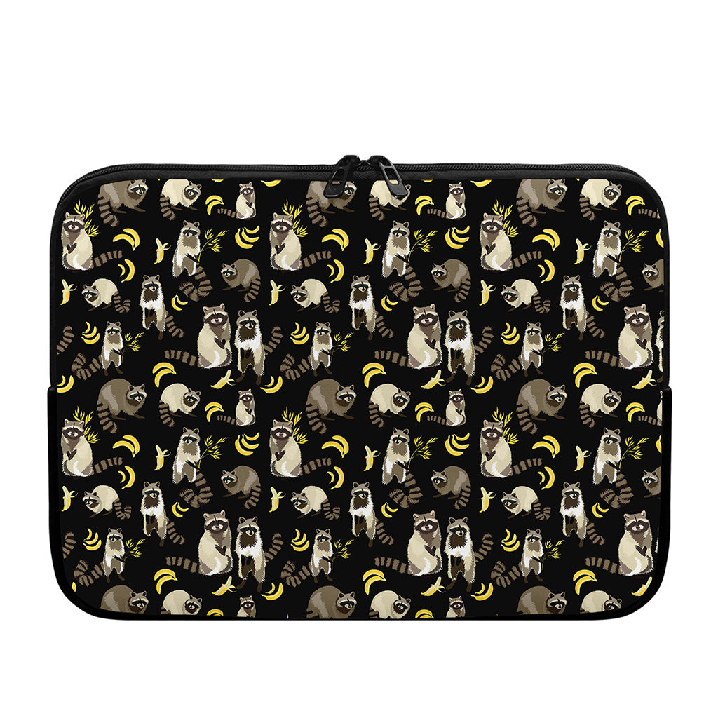Raccoon And Banana Pattern Print Laptop Sleeve