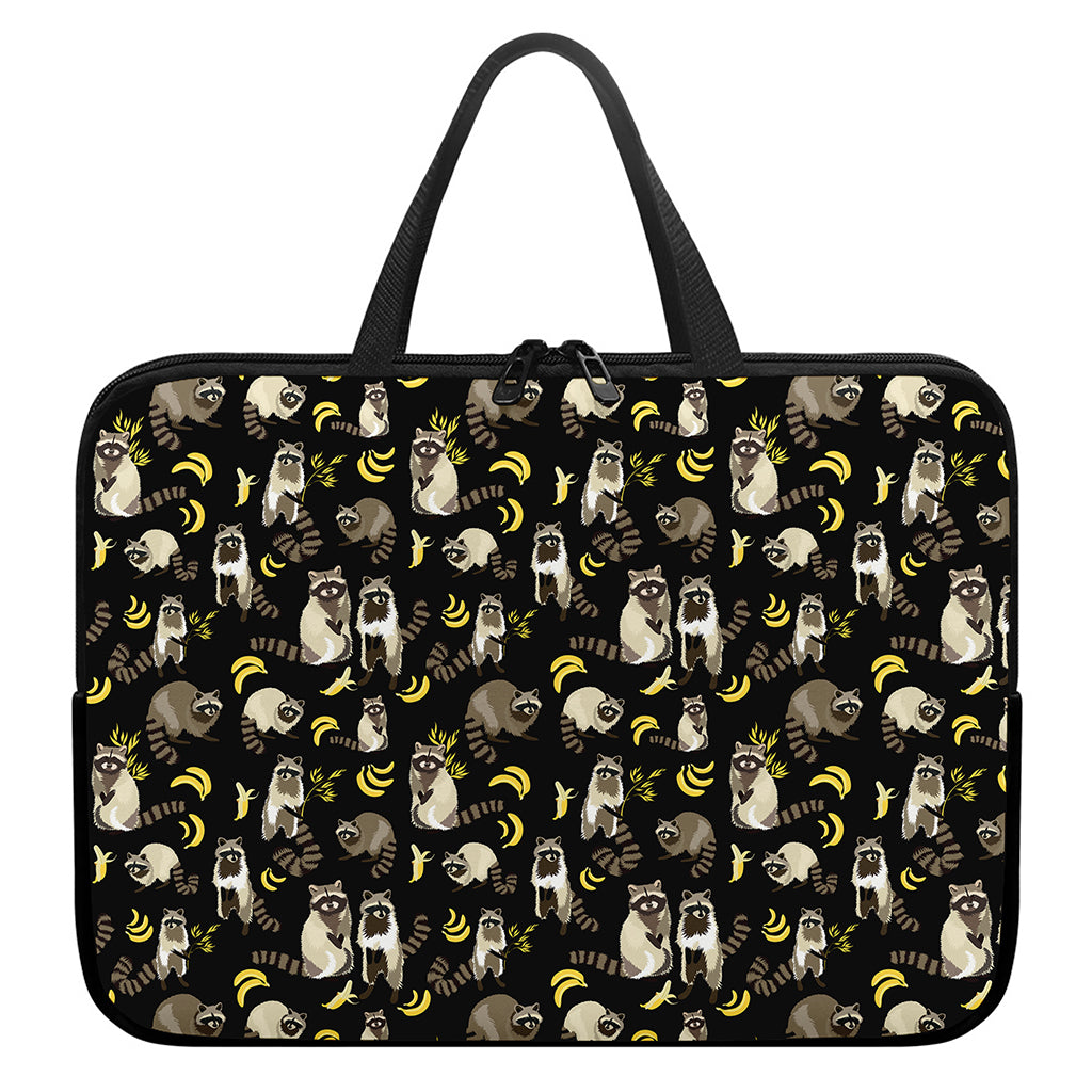 Raccoon And Banana Pattern Print Laptop Sleeve With Handle