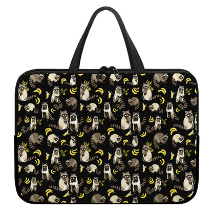Raccoon And Banana Pattern Print Laptop Sleeve With Handle
