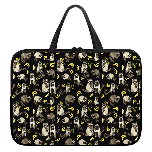 Raccoon And Banana Pattern Print Laptop Sleeve With Handle