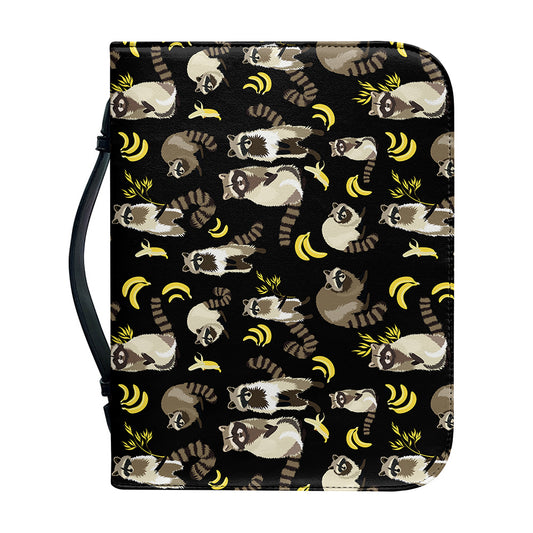 Raccoon And Banana Pattern Print Leather Bible Cover