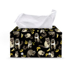 Raccoon And Banana Pattern Print Leather Tissue Box Cover