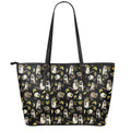 Raccoon And Banana Pattern Print Leather Tote Bag With Zipper