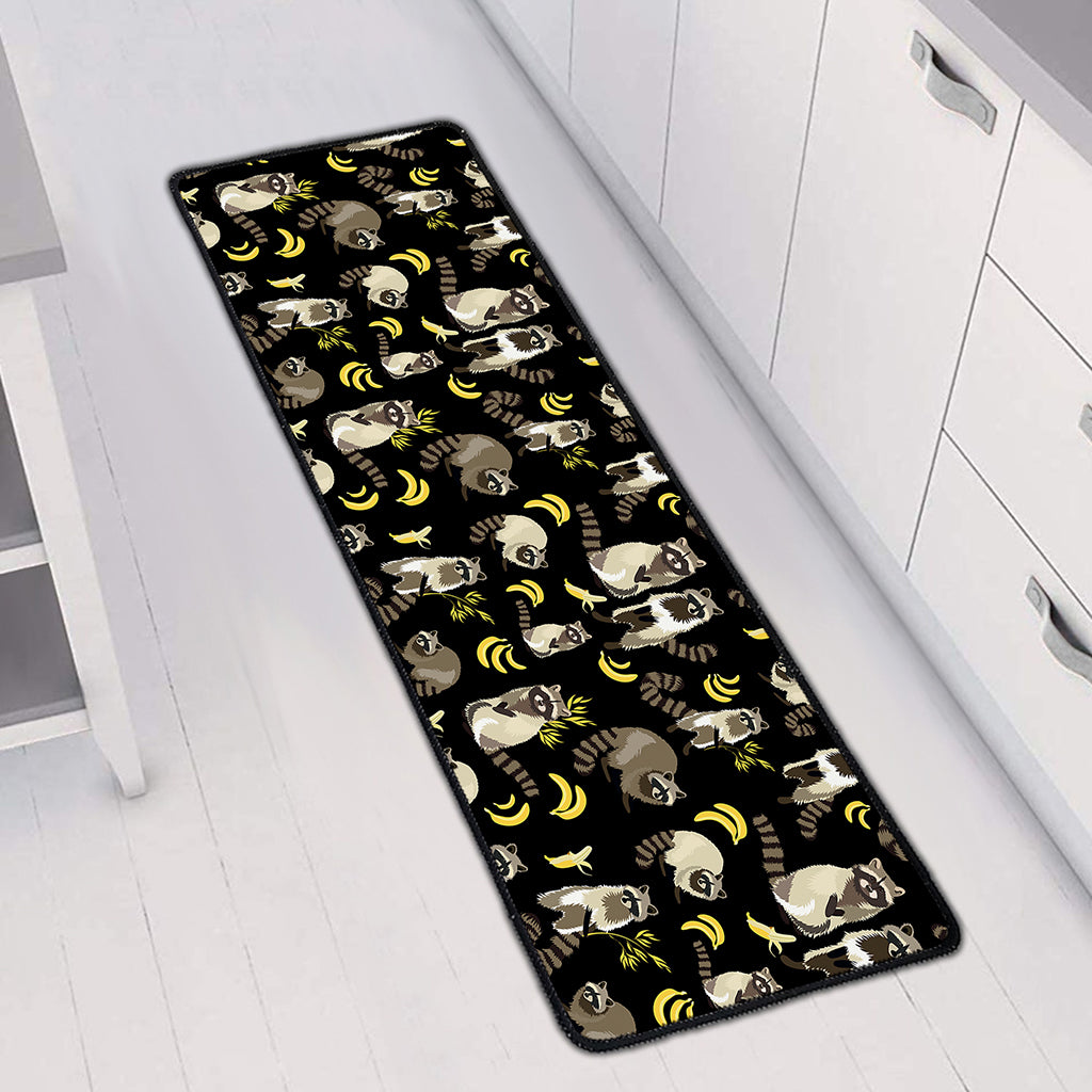 Raccoon And Banana Pattern Print Long Kitchen Mat