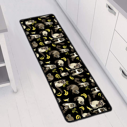 Raccoon And Banana Pattern Print Long Kitchen Mat