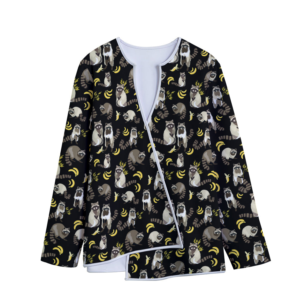 Raccoon And Banana Pattern Print Long Sleeve Short Coat