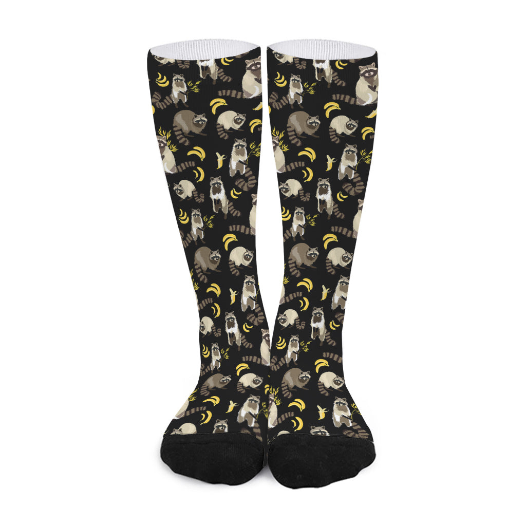 Raccoon And Banana Pattern Print Long Socks