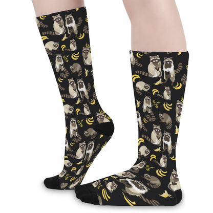 Raccoon And Banana Pattern Print Long Socks