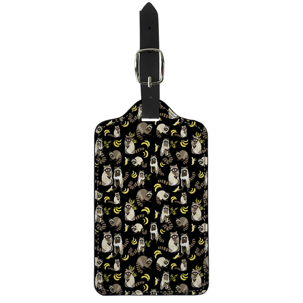 Raccoon And Banana Pattern Print Luggage Tag