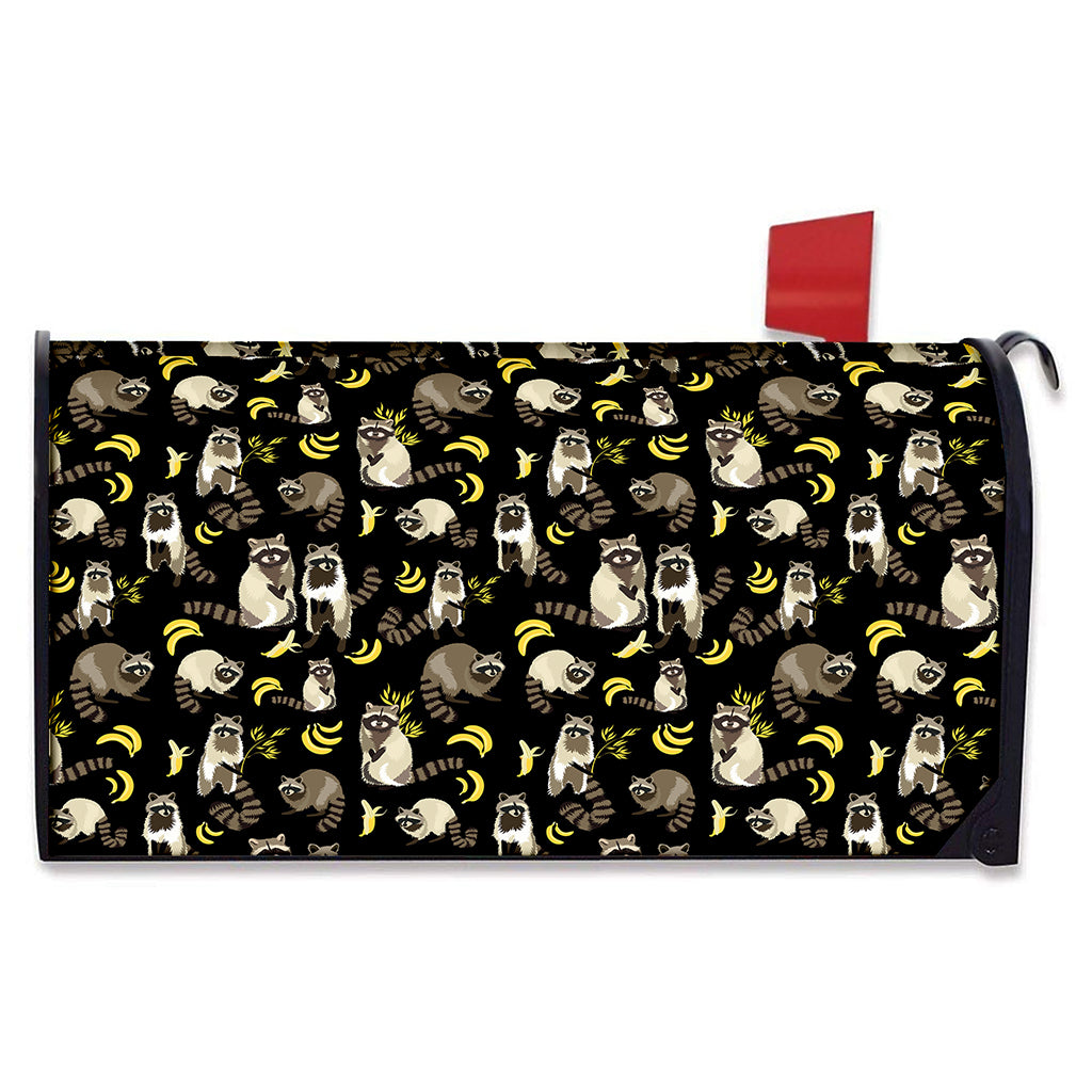 Raccoon And Banana Pattern Print Mailbox Cover
