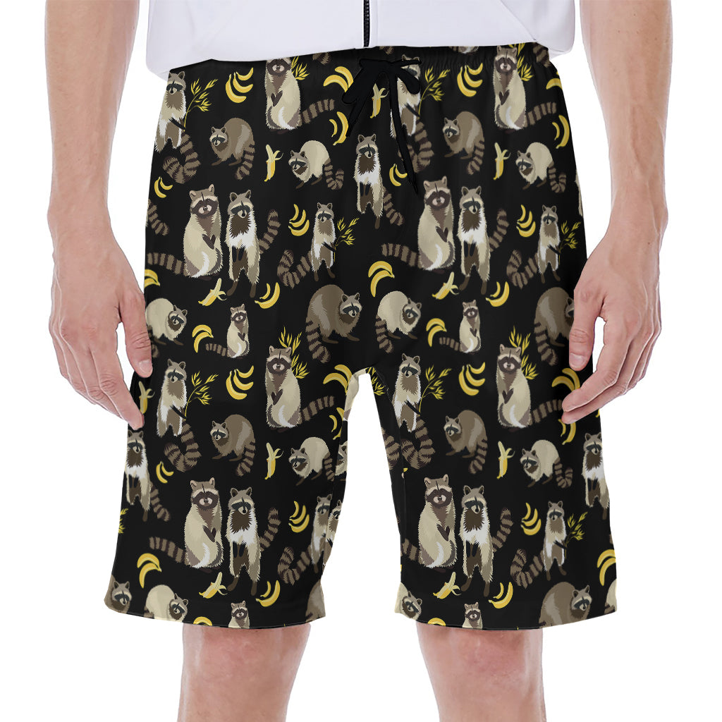 Raccoon And Banana Pattern Print Men's Beach Shorts