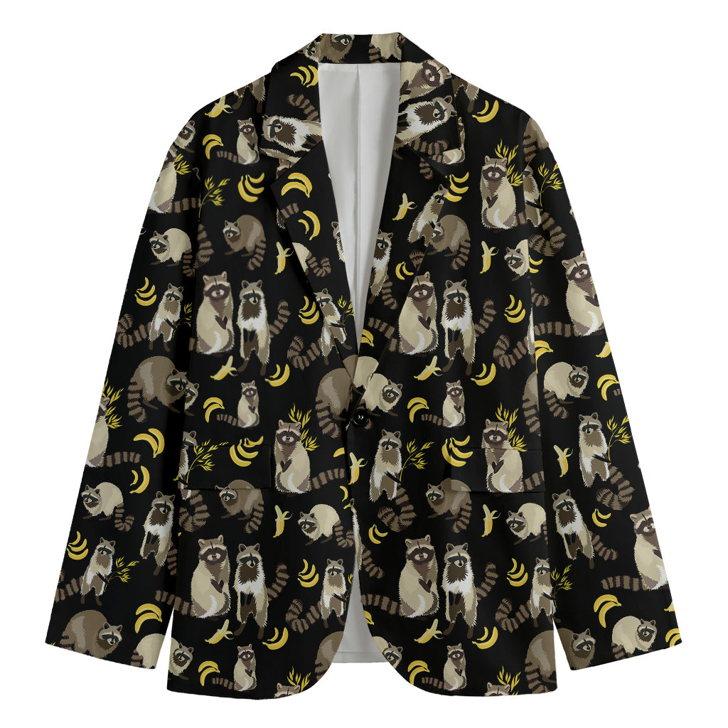 Raccoon And Banana Pattern Print Men's Blazer