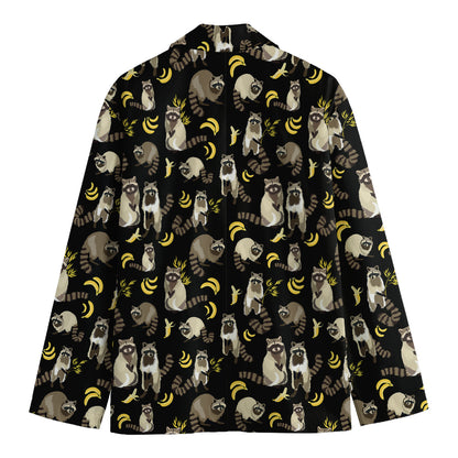Raccoon And Banana Pattern Print Men's Blazer