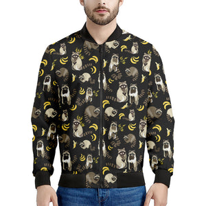 Raccoon And Banana Pattern Print Men's Bomber Jacket