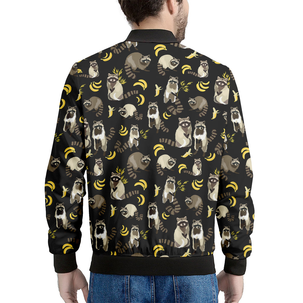 Raccoon And Banana Pattern Print Men's Bomber Jacket