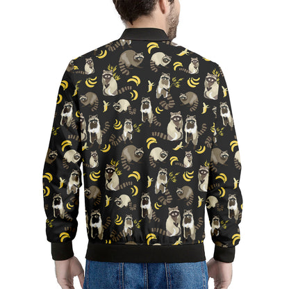 Raccoon And Banana Pattern Print Men's Bomber Jacket