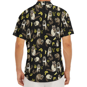 Raccoon And Banana Pattern Print Men's Deep V-Neck Shirt