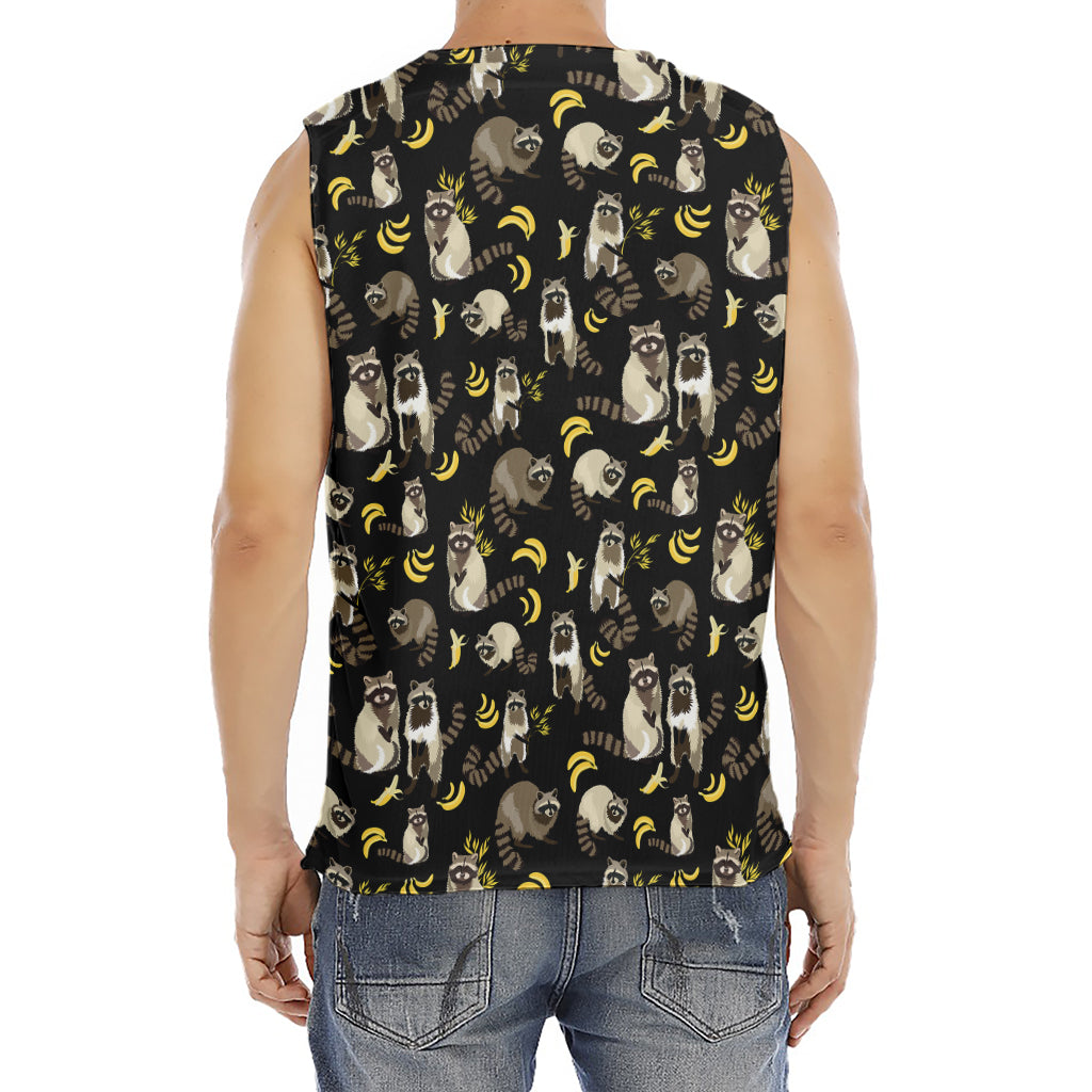 Raccoon And Banana Pattern Print Men's Fitness Tank Top