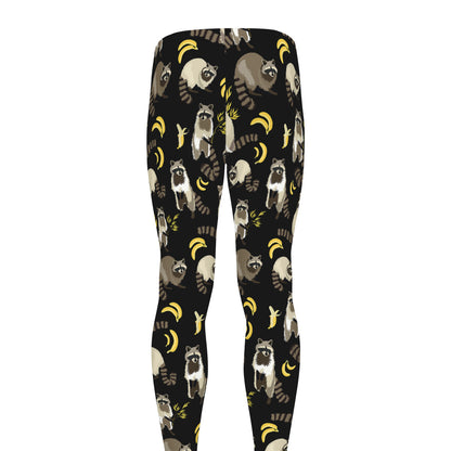 Raccoon And Banana Pattern Print Men's leggings
