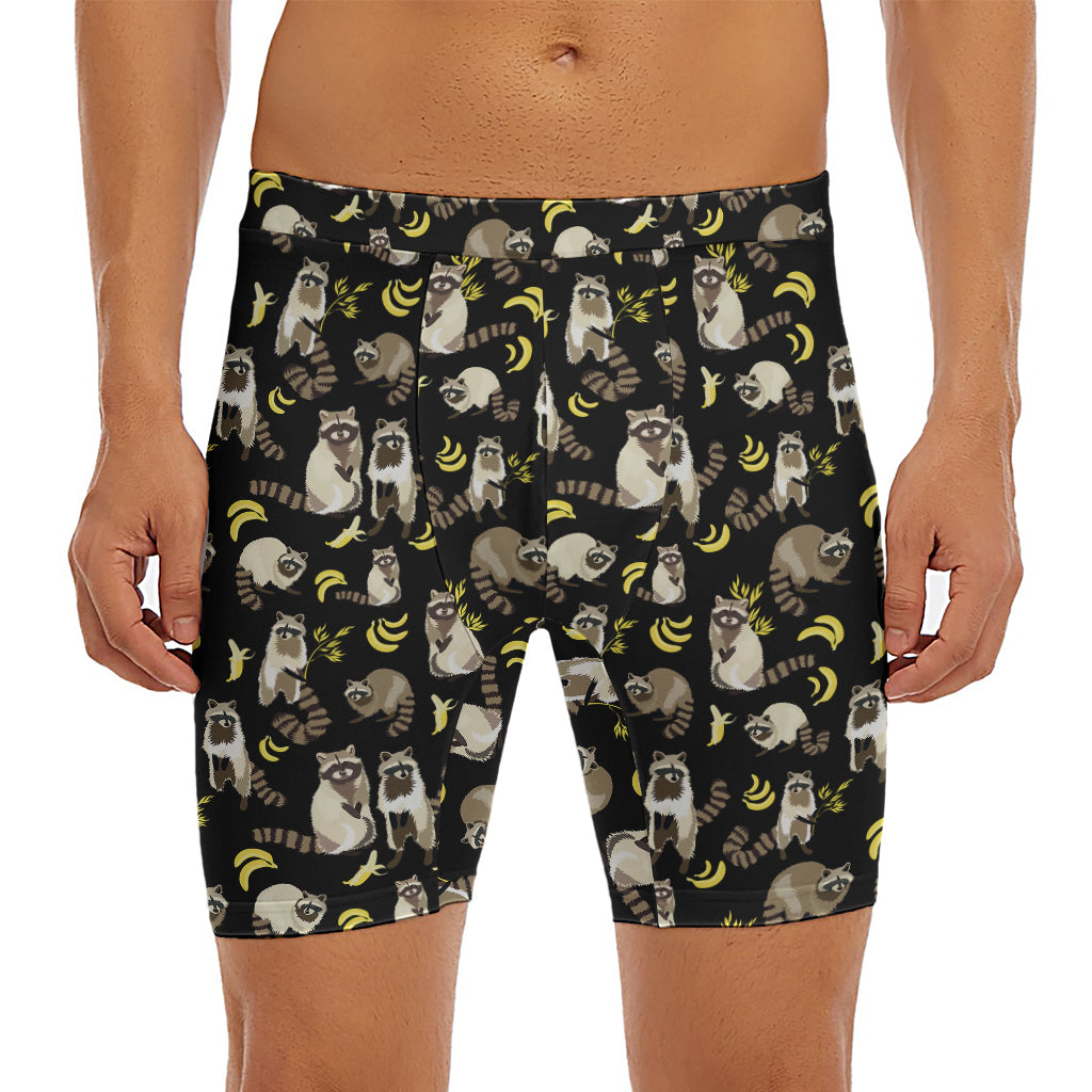 Raccoon And Banana Pattern Print Men's Long Boxer Briefs