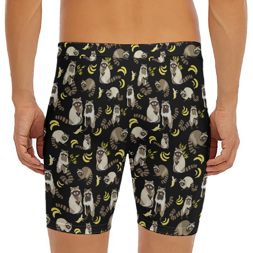 Raccoon And Banana Pattern Print Men's Long Boxer Briefs
