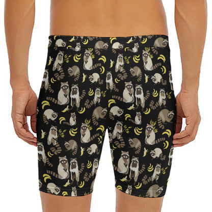 Raccoon And Banana Pattern Print Men's Long Boxer Briefs