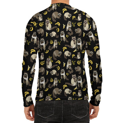 Raccoon And Banana Pattern Print Men's Long Sleeve Rash Guard